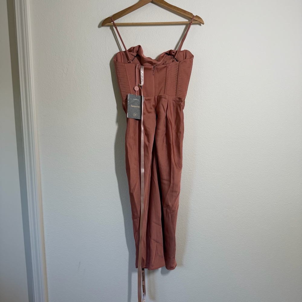 House of CB NWT Myrna Satin Midi Corset Slip Dress Dusty Pink Size Small Formal - Picture 5 of 14